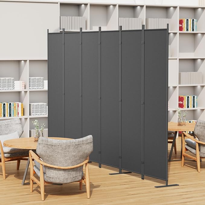 Helios&Hestia 6-Panel 6 ft Tall Indoor Folding Room Divider, Portable Privacy Screen, Freestanding Partition Separator, Temporary Wall Separation for Bedroom, Office, 120" W X 71" H, Dark Grey