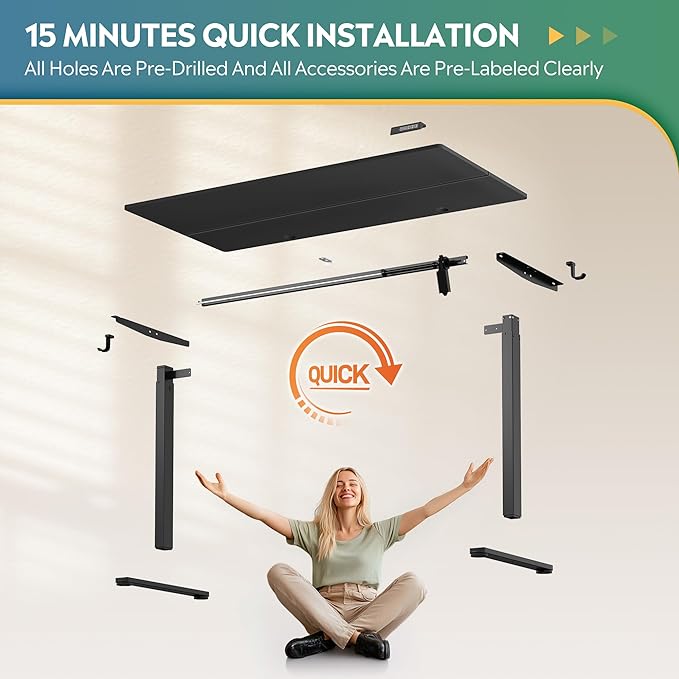 DEVAISE 55 Inch Electric Standing Desk, 3 Adjustable Height Stand up Desk for Home Office, Ergonomic Sit to Stand Desk with LED Touchscreen, Headphone Hook, 3 Memory Preset Computer Desk (Black)