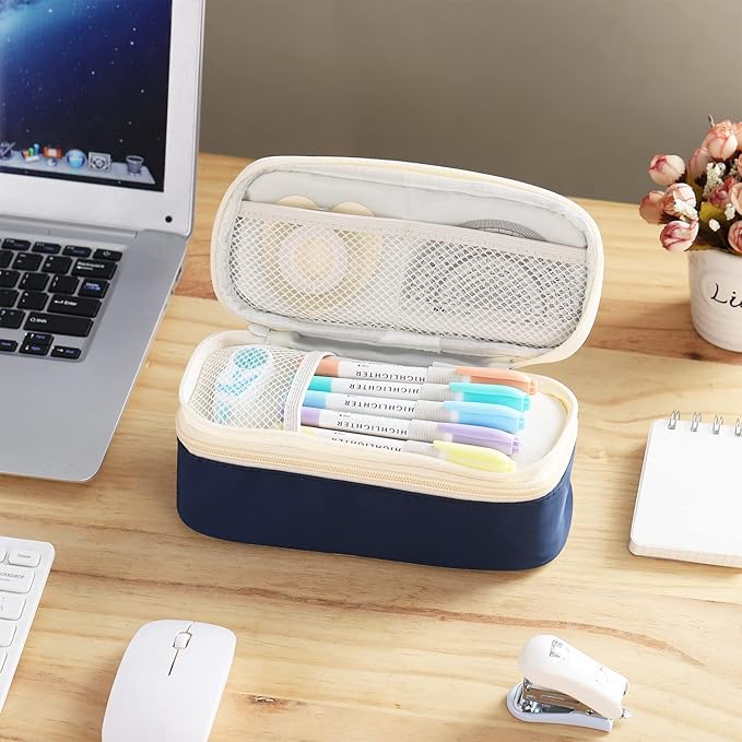 Dugio Big Pencil Case for Boys Organizer Pencil Bag with Zipper Pencil Pouch for School Teens Kids Aesthetic Large Pencil Pouch Blue