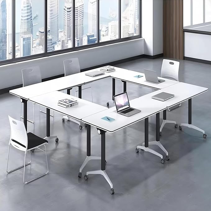 Conference Room Table with Flip-Top Design for Dynamic Meetings, Business Table Computer Desk with Heavy-Duty Frame,Foldable Seminar Meeting Tables for Home Office (2, E, 55.1IN)