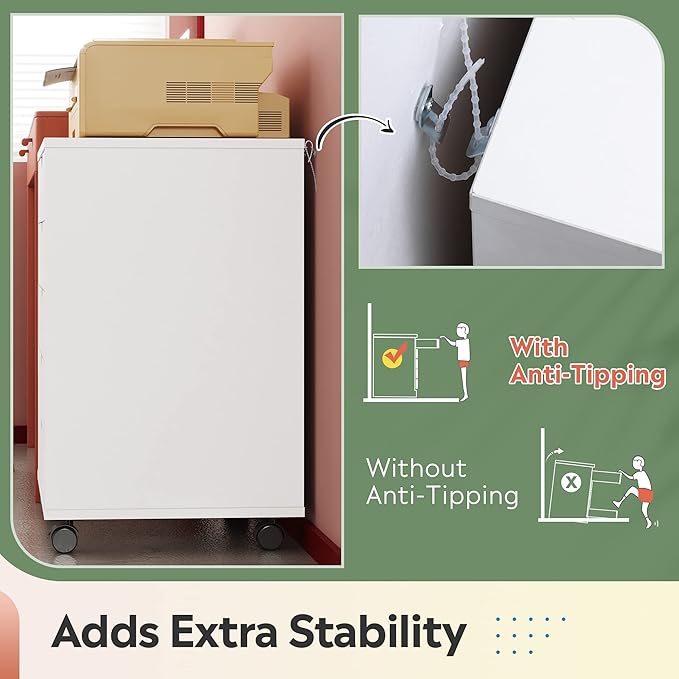 DEVAISE 5-Drawer Chest, Wood Storage file Cabinet with Wheels, White