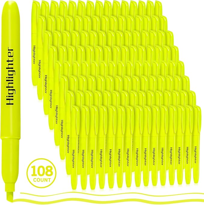 Duchong 108 Yellow Highlighters, Chisel Tip Dry-Quickly Bluk Highlighter Markers, Highlighter Bright Colors for Adult Kids, Office Classroom Must Have, School Supplies for Teachers