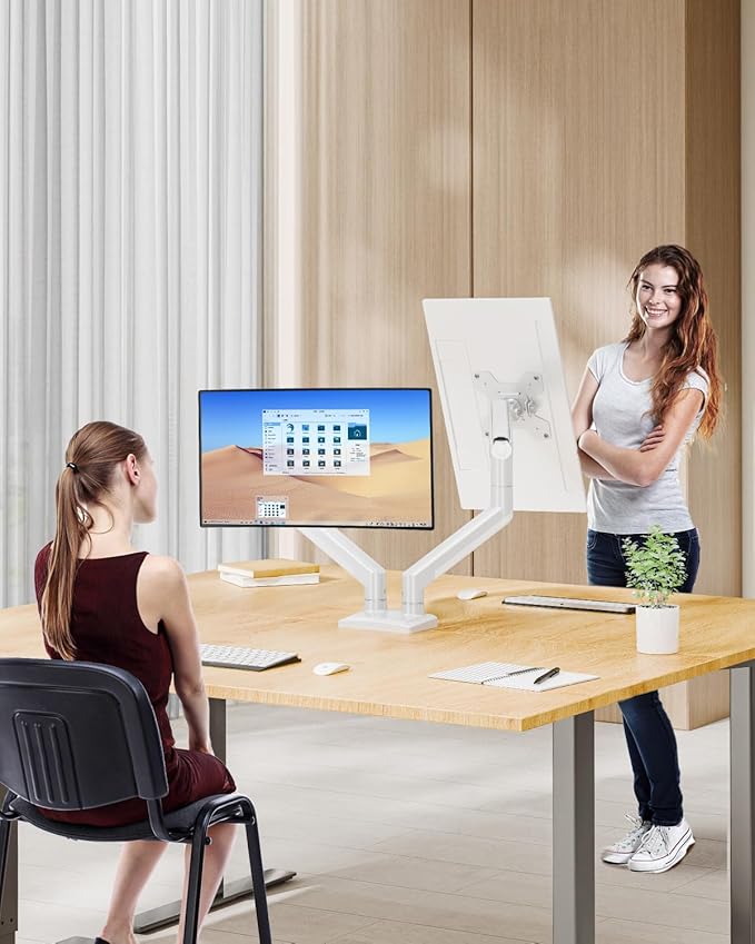 Dual Monitor Desk Mount - Adjustable Monitor Arm for 2 Monitors up to 32 inches/19.8 lbs, Double Monitor Stand VESA Bracket with C-Clamp & Grommet Mounting, Computer Screen Mount, White, Freelift