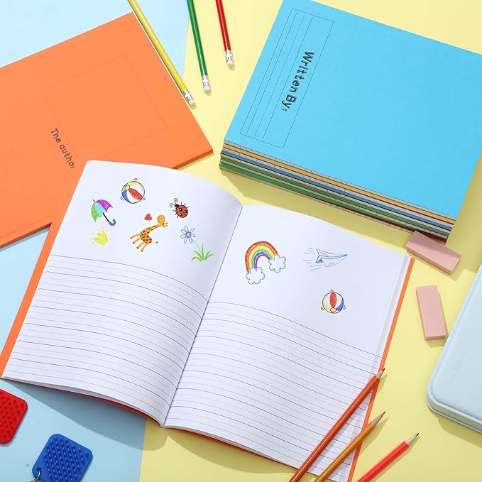 Henoyso 24 Pcs 120 Pages Primary Composition Notebooks K-2 9 3/4 x 7 1/2 Inch Journals Primary Journals Blank Books for Kids to Write Stories Kindergarten (Colorful)