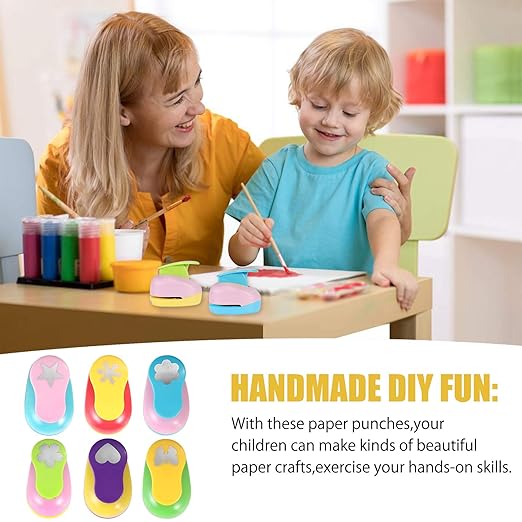 6 Pcs Colorful Craft Hole Punch with 10 Glitter Cardstock Papers, Decorative Scrapbook Paper Puncher Set, Different Shape Paper Hole Puncher Set for Office Supplies (6 Pcs- Different Shapes)