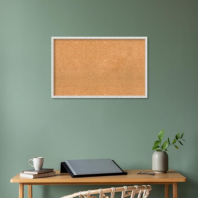 Amanti Art Natural Cork Board for Wall, 21x33 Vision Board with White Frame, Large Corkboard Office Decor for Home Organization, Modern Corkboard Pinboard to Display Items for Home Organization in