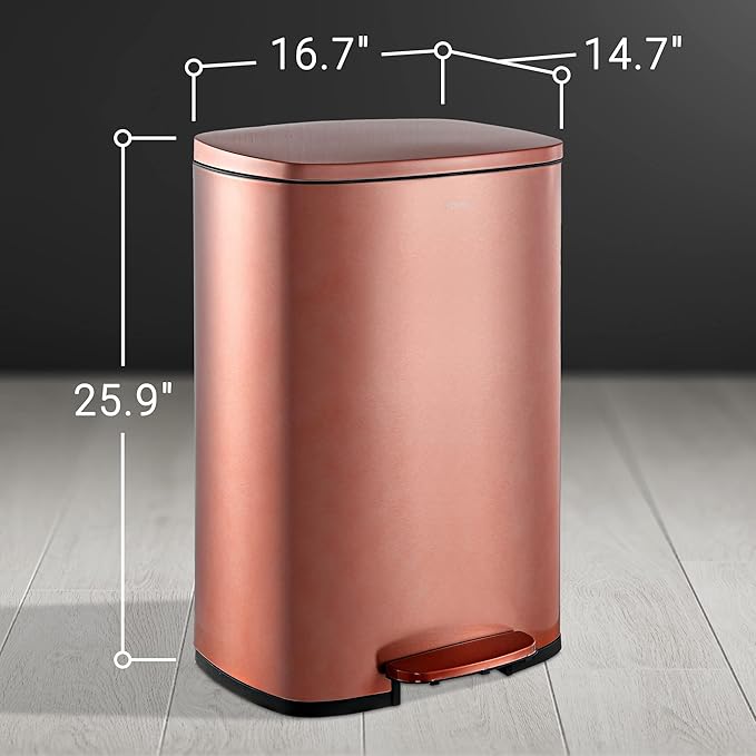 happimess HPM1006D Connor Rectangular Trash Can with Soft-Close Lid and Free Mini Trash Can, Modern Fingerprint Proof for Home, Kitchen, Office, Large:12.98 Gallon Small:1.3 Gallon, Rose Gold