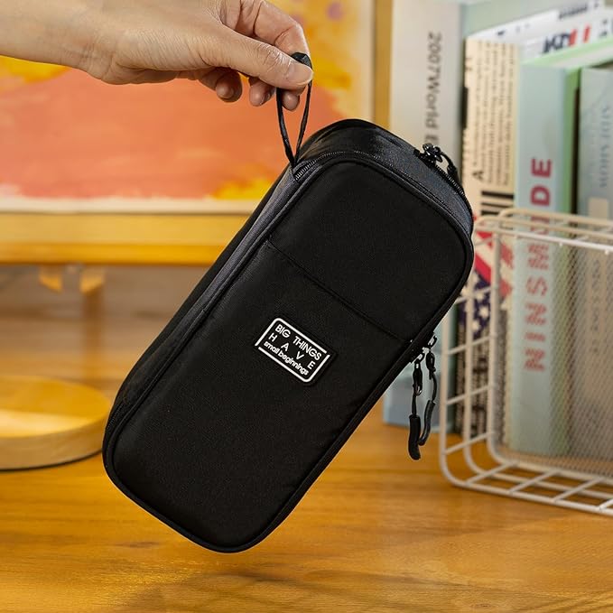 CICIMELON Large Pencil Case Big Storage Pen Pouch Bag with Compartment for School Supplies Office College Teen Boys Girls Adults, Upgraded Black
