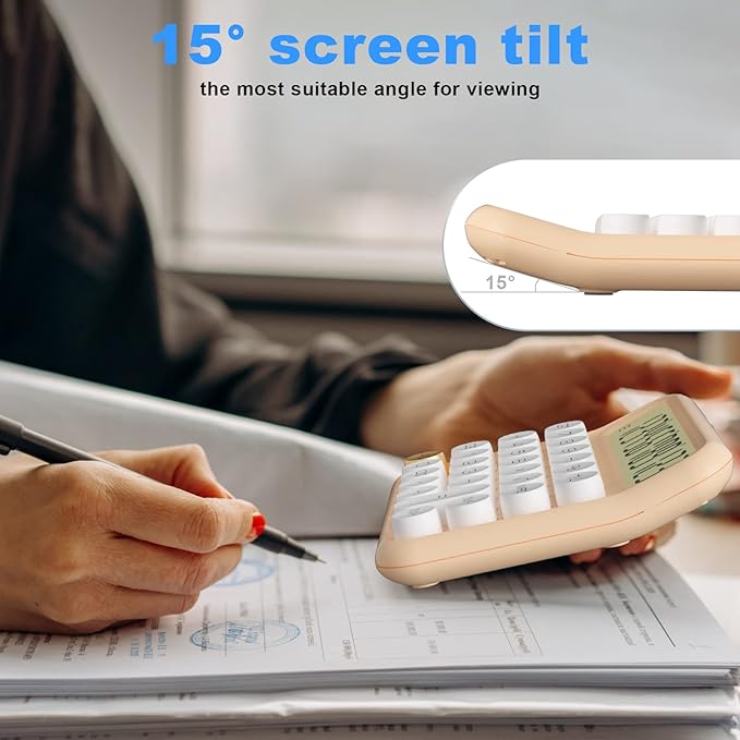 DECKLIT Mechanical Calculator 12 Digit, 5-Inch LCD Display, Battery Desk Calculator With Big Buttons, 15 Tilt Screen for Office and Kids (Yellow)