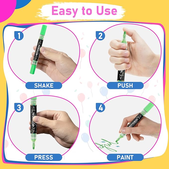 GOTIDEAL Chalk Markers Dual Tips,Erasable Liquid Chalk Marker for Blackboard,Washable Chalk Pens for Auto,Car,Glass,Mirror,Chalkboard,Window markers,24 Colors Chalk Board Markers with Metallic Colors