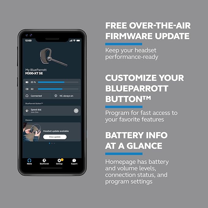 BlueParrott M300-XT SE Mono Bluetooth Wireless Headphones 80% Noise Canceling Earpiece Headset for Mobile Workers & Delivery Drivers, Compact Design with IP54-Rated Protection, 14 hrs Talk Time, Black