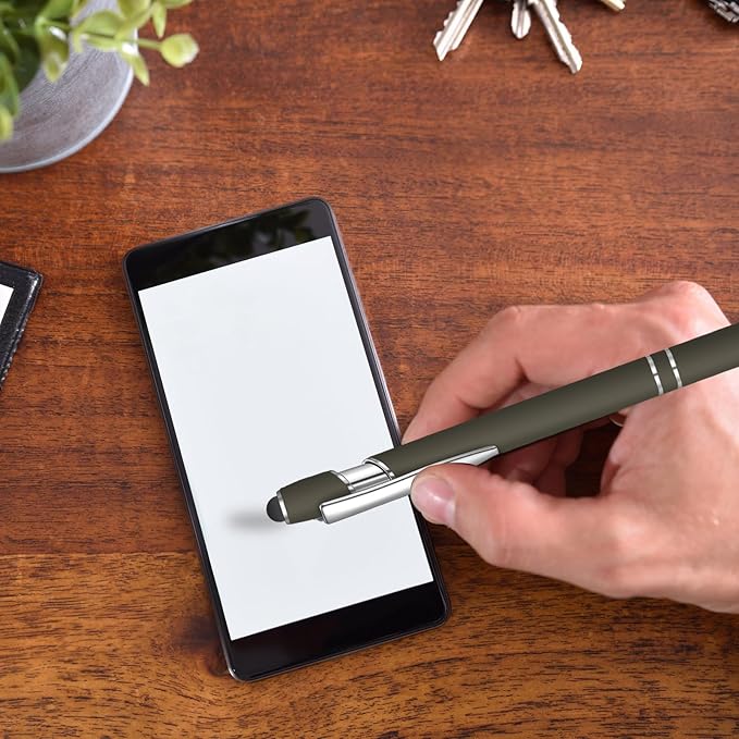 8 Pcs Blue Ink Ballpoint Pen with Stylus Tip 2 in 1 Stylus Ballpoint Pen Metal Pens Stylus Pen for Touch Screens School Office Coworkers (Coffee)