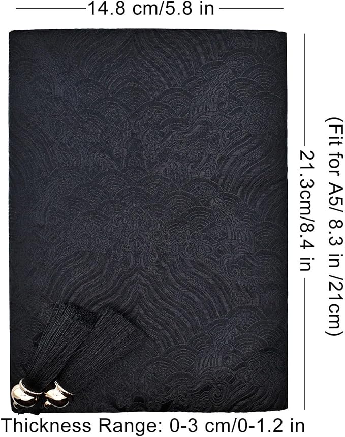 BLBMH A5 Book Covers with Tassels Adjustable Fabric Book Sleeve Cover Protector Fit for 5.5x8.4 inch Hardcover Softcover Novels Notebook - Chinese Black