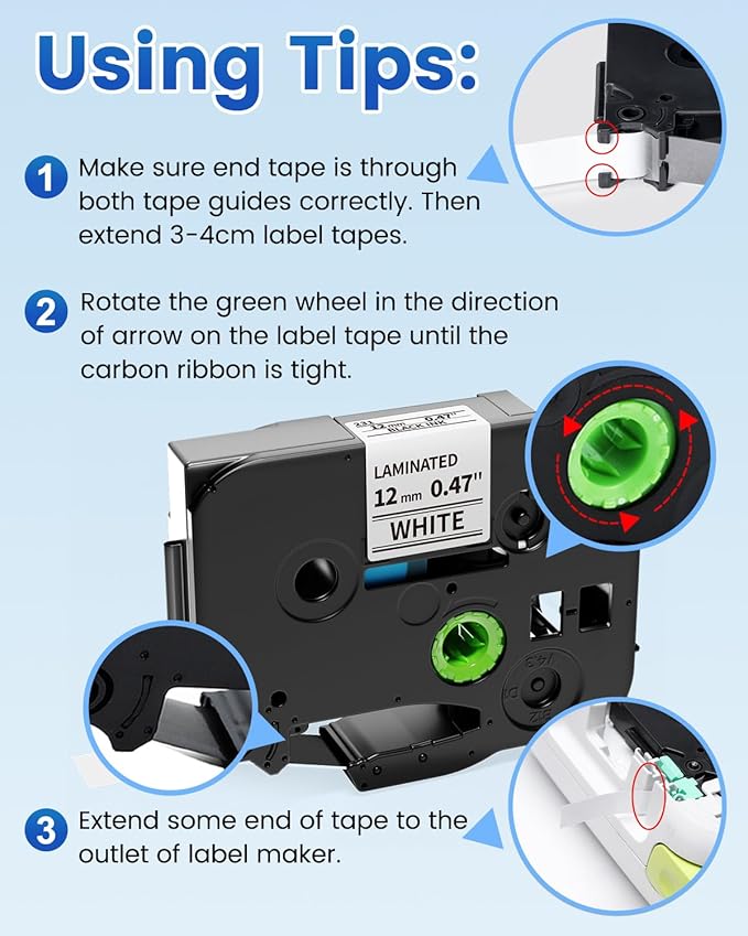 Anycolor Replace for Brother Label Maker Tape TZe TZ Tape 12mm 0.47 Laminated Color P Touch Label Tape for Brother PT-D210 PT-H110 PT-D220 PT-D610BT PT-D600, White/Orange/Red/Blue/Yellow/Green, 6-Pack