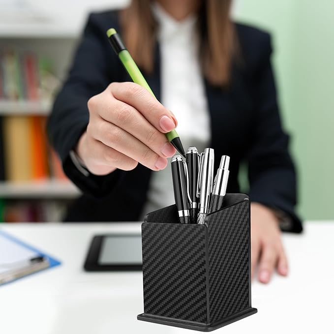 Carbon Fiber Black Pen Holder Cup for Desk, Black Pencil Cup Holder for Desk Office Pen Organizer,Modern Minimalist Pen Holder,Matte Black