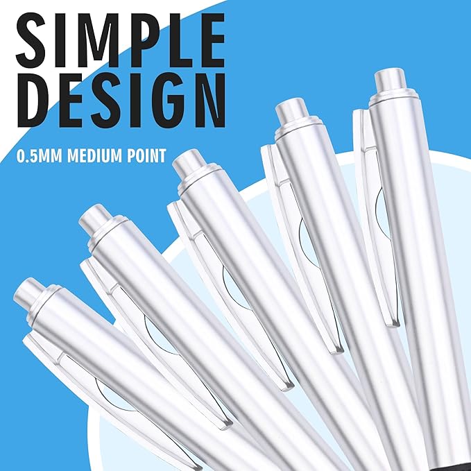 Bulk Black Pens, 50 Black ink Gel Pens,0.5 mm Fine Tip,Wholesale Fine Teacher Pens,Back to School Supplies,Gifts for Friends (Silver Body)