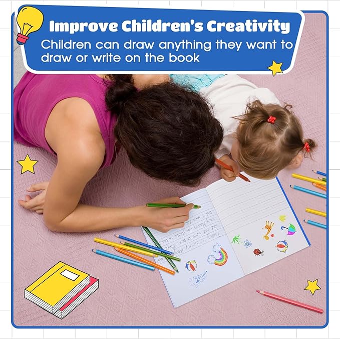 Henoyso 12 Pcs 120 Pages Primary Composition Notebooks K-2 9 3/4 x 7 1/2 Inch Journals Primary Journals Blank Books for Kids to Write Stories Kindergarten (Blue)