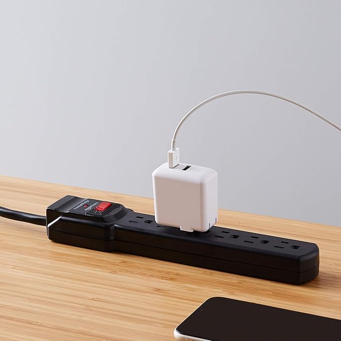 Amazon Basics Surge Protector Power Strip, 6-Outlet with 200J Protection, 2ft Extension Cord, Rectangle, Black (20 Pack)