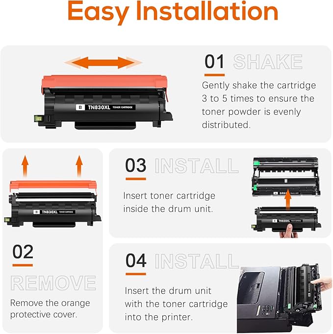Compatible TN830XL Toner Replacement for Brother TN830XL TN830 XL Toner use with HL-L2460DW HL-L2405W HL-L2400D HL-L2480DW MFC-L2820DW MFC-L2760DW DCP-L2640DW MFC-L2900DW (Black,2 Pack)