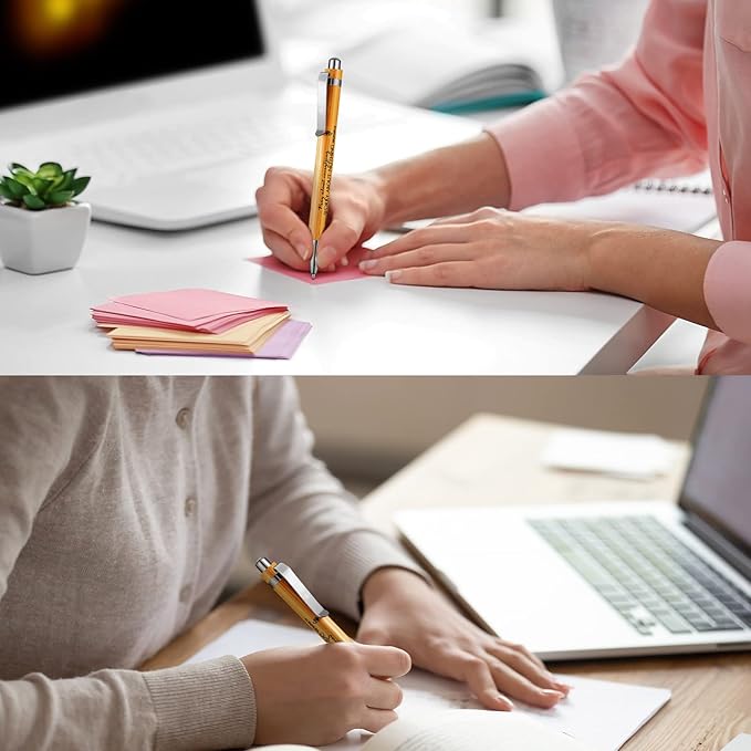 50 Pack Bible Verse Bamboo Retractable Ballpoint Pens Christian Inspirational Bible Verse Ballpoint with Black Ink Pen for Journal Writing Office Supplies Religious Gifts for Men Women(Classic Color)