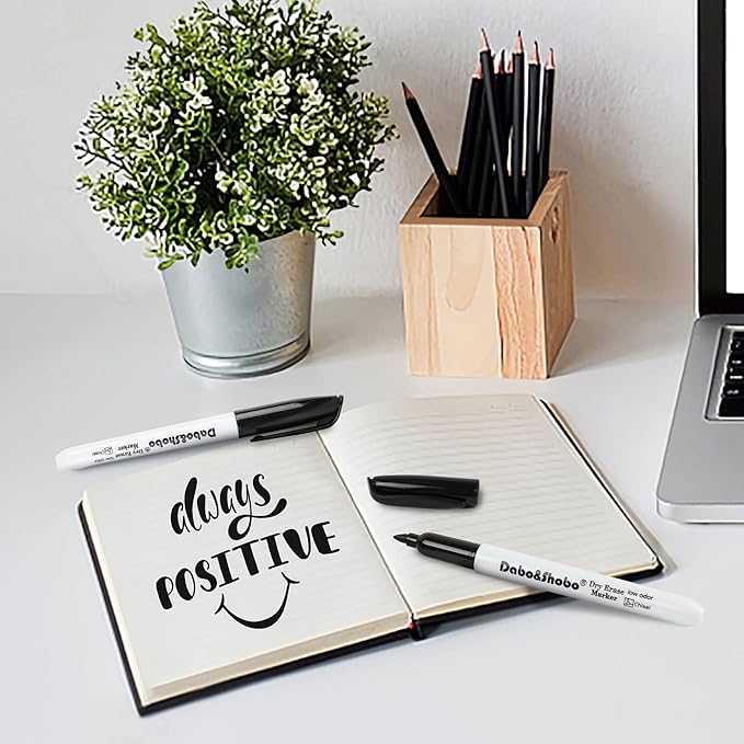 Dabo&Shobo Dry Erase Markers 24 Pack, Low Odor Black Whiteboard Markers, Chisel Tip, Perfect for Writing on Whiteboard Mirrors Glass In School, Office&Home…