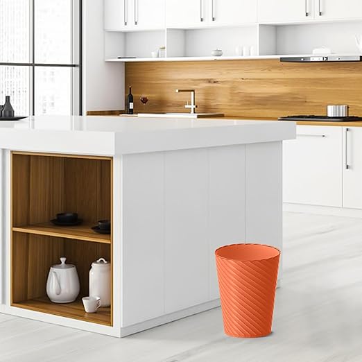 Bathroom Trash Can, 3 Pack 1.8 Gallons Small Trash Can with Trash Bags, Bathroom Garbage Can, Plastic Trash Bin, Round Waste Basket for Bedroom, Office, Kitchen, Compact Space (Orange)