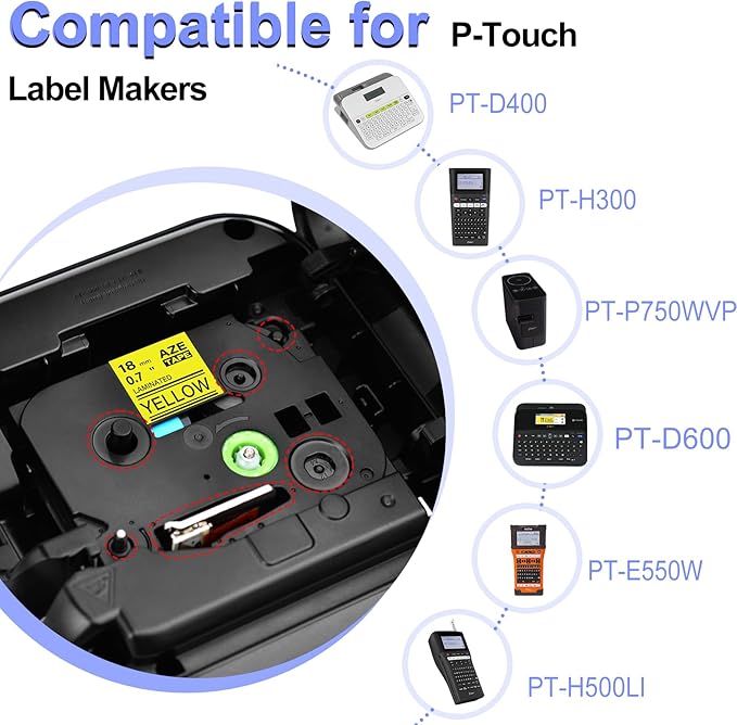 2 Pack Compatible for Ptouch TZe641 TZ641 Label Maker Tape 18mm 0.7 Inch Black on Yellow Laminated TZe-641 TZ-641 TZe TZ Label Tape for PT-D600 PT-D610BT PT-D600VP PT-P710BT PT-P750W