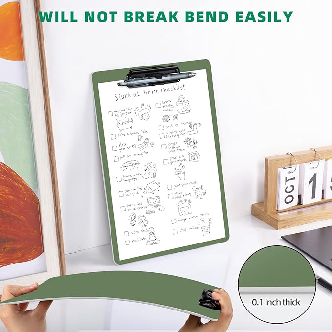 Clipboard with Pen Holder, 6 Pack Plastic Clipboard with Low Profile Metal Clip, Hanging Clip Boards Holds 8.5x11 Inch Papers, Standard A4 Letter Size Clip Boards for Offices & School, Green
