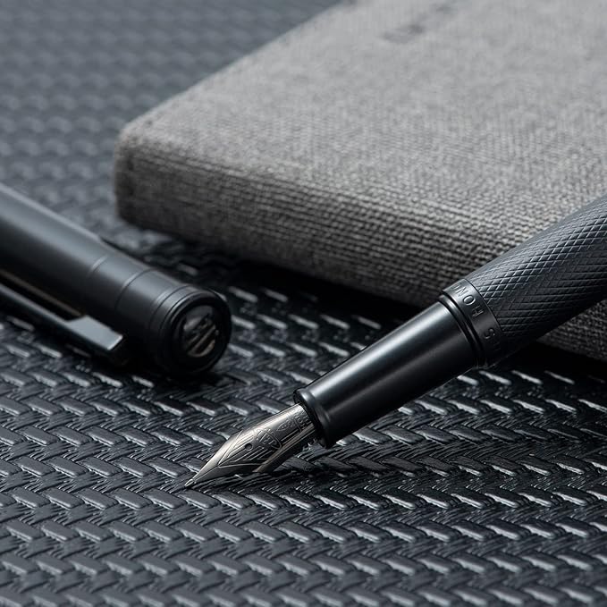 Hongdian Black Forest Fountain Pen Blade Nib Classic Design Calligraphy Pen with Converter and Metal Pen Case Set