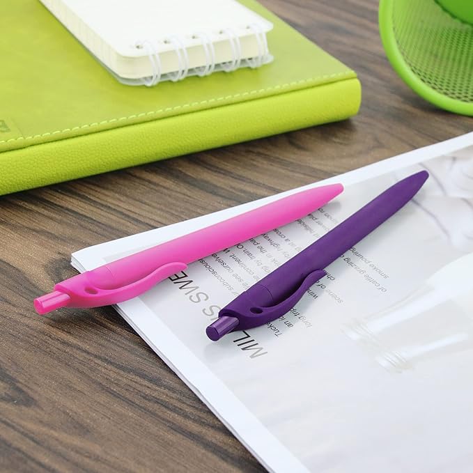 Deegtran 200 Pack No Bleed Pink Barrel Click Pens, Wholesale Retractable Ballpoint Pens, Medium Point, Smooth Ink, 1.0MM Black Ink