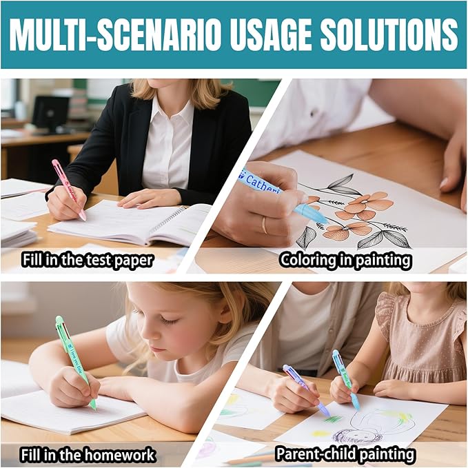 Custom 6-In-1 Multicolor Ballpoint Pen 0.5mm Tip Personalized Pens with Text Logo Name Printed Customized Pens Gift for Businesses School Office Employee Exhibition, 7PCS