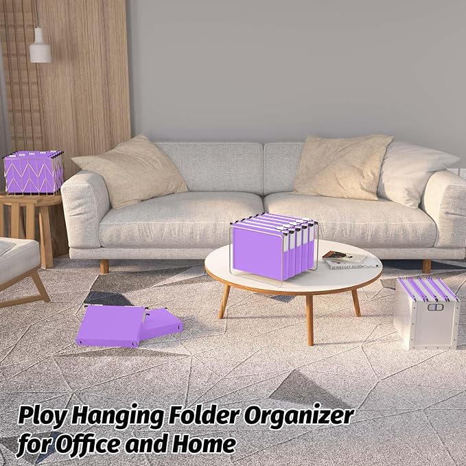 Extra Capacity Plastic Hanging File Folders,12 Pack Reinforced Expanding Hang Folder Letter Size,Accordian Pocket,Heavy Duty 2 Inch Expansion,Hanging Folder Organizer for Office Home,Purple