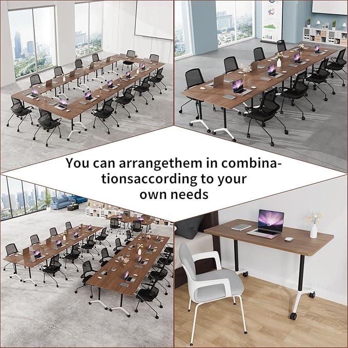 Conference Room Table with Flip-Top Design for Dynamic Meetings, Business Table Computer Desk with Heavy-Duty Frame,Foldable Seminar Meeting Tables for Home Office (2, A, 61IN)
