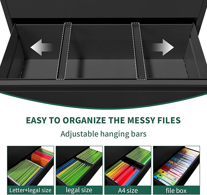 2 Drawer Lateral File Cabinet, Metal File Cabinets for Home Office Legal/Letter A4 Size, File Cabinet with 2 Drawer Storage Cabinet, Require Assembly, Black