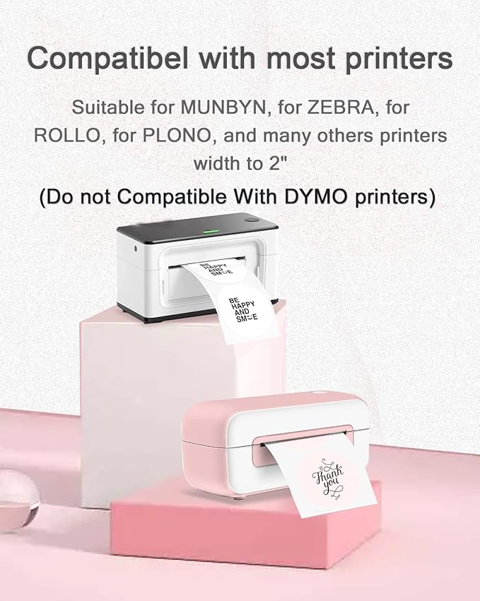 3 Inch White Round Thermal Sticker Labels, Self-Adhesive Circle Direct Thermal Printer Labels, DIY Design, QR Code, Name Tag, Brand Label,Gift Label (White 500 PCS/1 Roll)