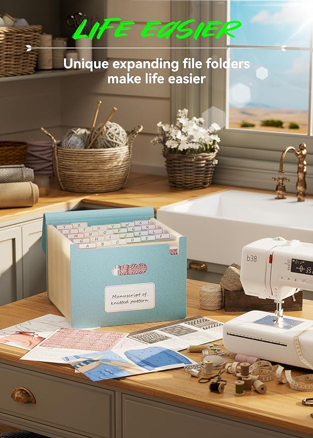 Accordion File Organizer, 26 Pockets Wheat Straw Expanding File Folder, Monthly Bill Receipt Organizer, A-Z Tabs, 100% BPA Free, Return to Nature, Healthy Living, Letter/A4 Size - Sky Blue