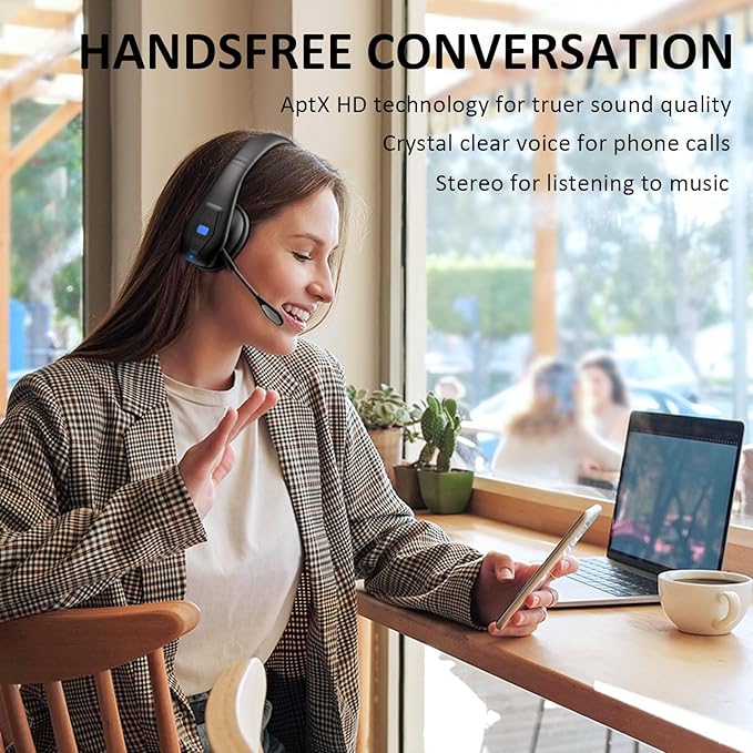 Conambo Noise Cancelling Bluetooth Headset V5.1, 35Hrs HD Talktime CVC8.0 Dual Mic Hands-Free Wireless Headset, Bluetooth Headphones with Mute Button for Cell Phones Business Home Office Trucker