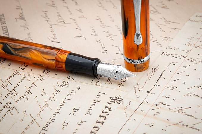 Conklin Duragraph Fountain Pen Amber - Broad Nib, Luxury Writing Instrument with Warm Amber Finish