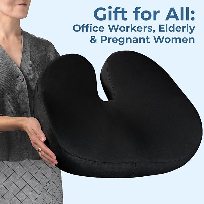 5 STARS UNITED Seat Cushion for Tailbone Pain Relief – Large Memory Foam Lifting Pillow for Coccyx, Hip, Sciatica & Post-Surgery Recovery – Wheelchair, Car, Desk, Gaming & Office Chairs, Black