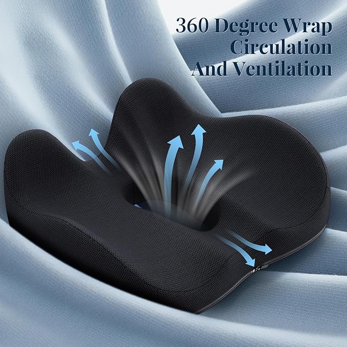 Benazcap Wheelchair Cushions Seat Cushion for Tailbone Pain Relief/Hemorrhoid - Hip Shaped Memory Foam Office Chair Cushions to Unleash Supreme Comfort in Office, Home, and Car Seating-Black