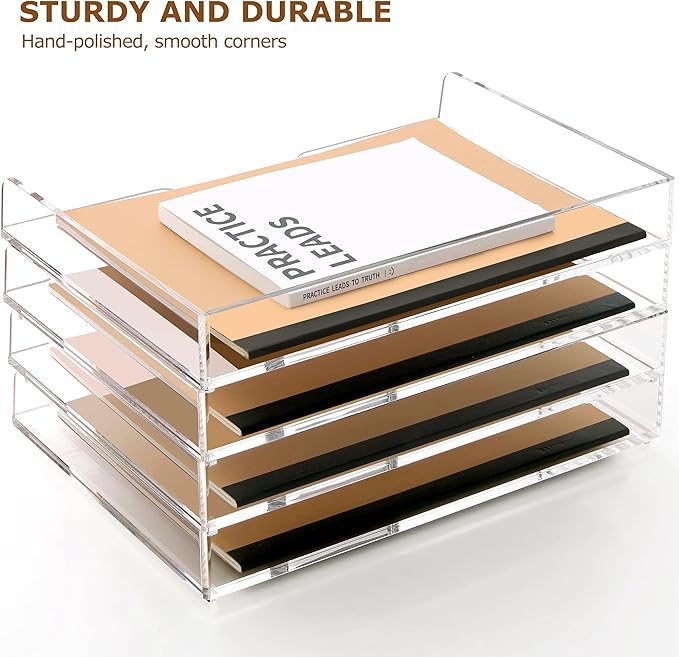 2 Pack- Stackable Paper Letter Tray, Enlarged A4 File Desk Organizer Acrylic Desk Organizers and Accessories Sorter Tray, Clear Workspace Office Supplies Organizers, 13.78inx9.25inx3.62in