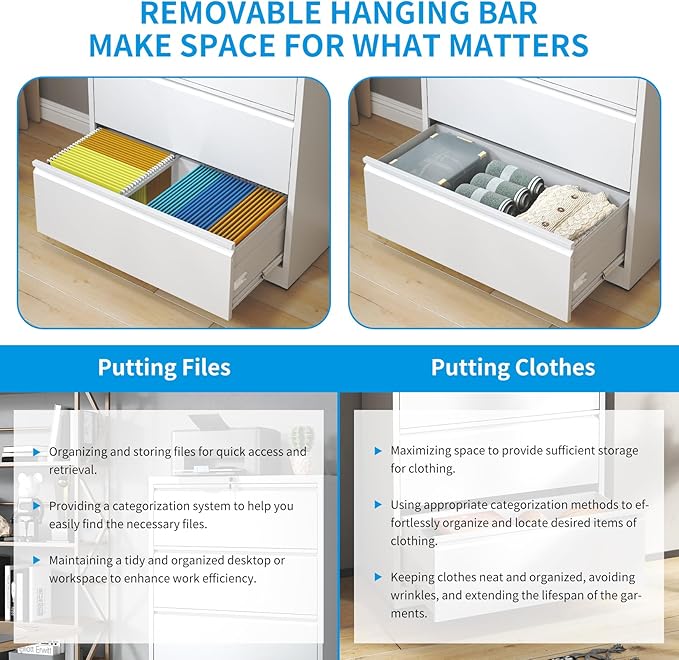 4 Drawer Lateral File Cabinet with Lock, Metal Lateral Filing Cabinet for Home Office, Steel Wide Horizontal Filing Cabinets for Letter/Legal/A4/F4 Hanging Files (White)