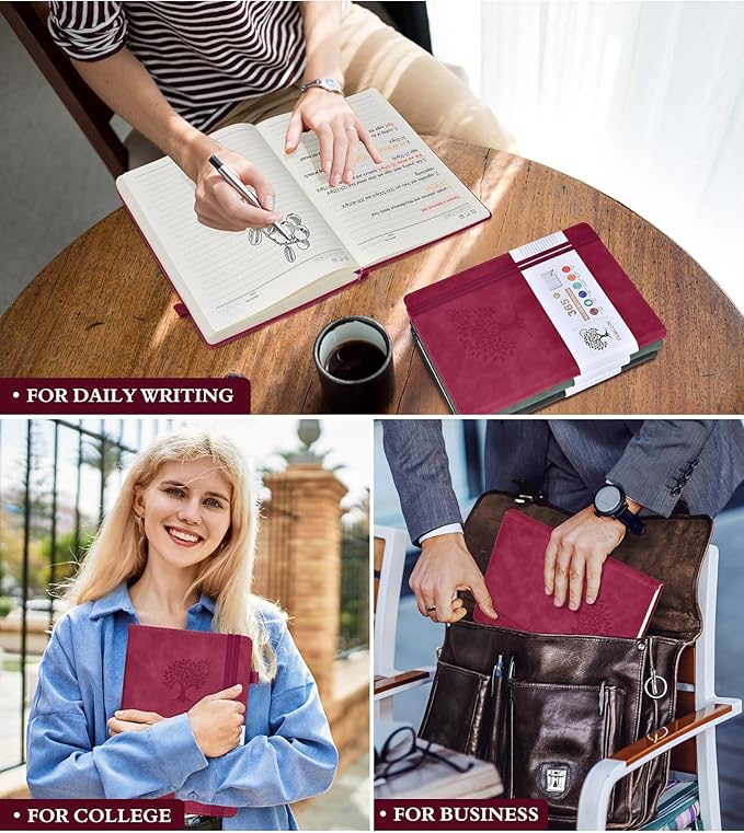 B5 Lined Journal Notebook - 365 Page Large Leather Journals for Writing Women Men,Hardcover Notebook with 100Gsm Thick Pages,Daily Diary for Travel, Work,School,College Ruled (7.6" x 10.3")