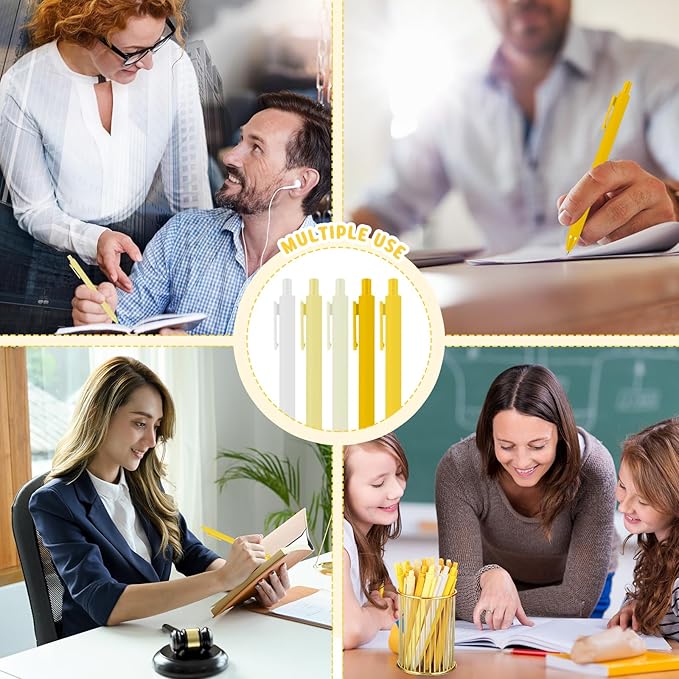 50 Pcs Ballpoint Pens Bulk Retractable Writing 1. 0 mm Black Ink Cute Pens Smooth Writing Color Fancy Gift for Teacher Student Employee Office School Home Baby Shower Supplies (Yellow Series)