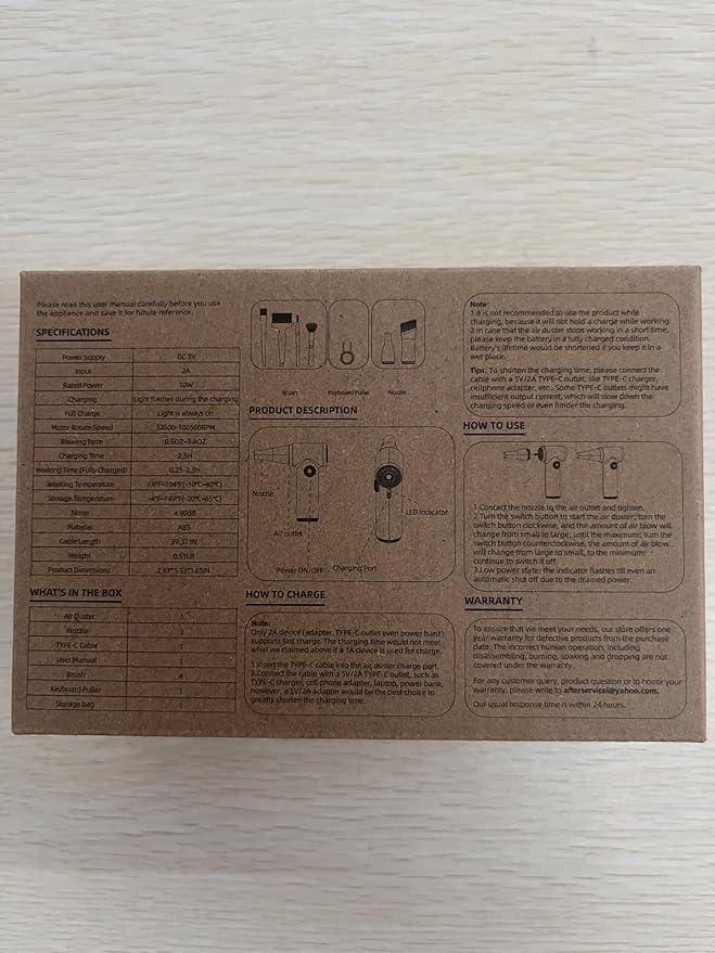 ATEngeus Compressed Air Duster, Stepless Speed Electric Air Duster, 100500RPM Cordless Air Duster with LED Light, Rechargeable Air Blower Replaces Canned Air, Keyboard Cleaner for Laptop, PC