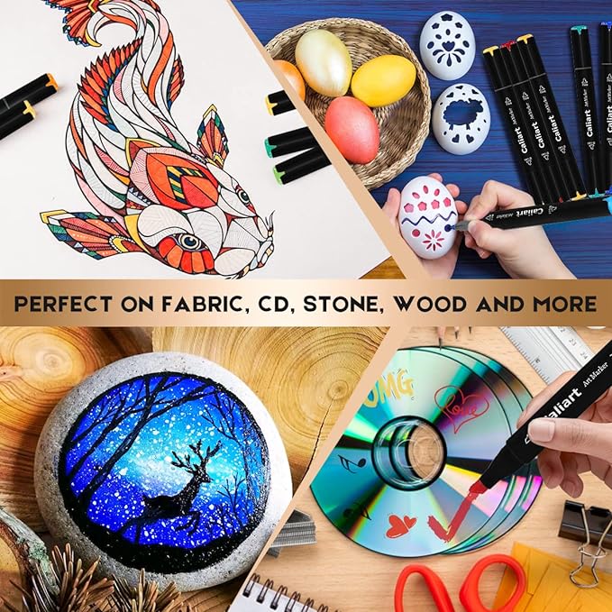 Caliart Markers, 100 Colors Dual Tip Art Markers Sketch Pens Permanent Alcohol Based, with Case for Adult Kids Halloween Drawing Sketching (Black Barrel)