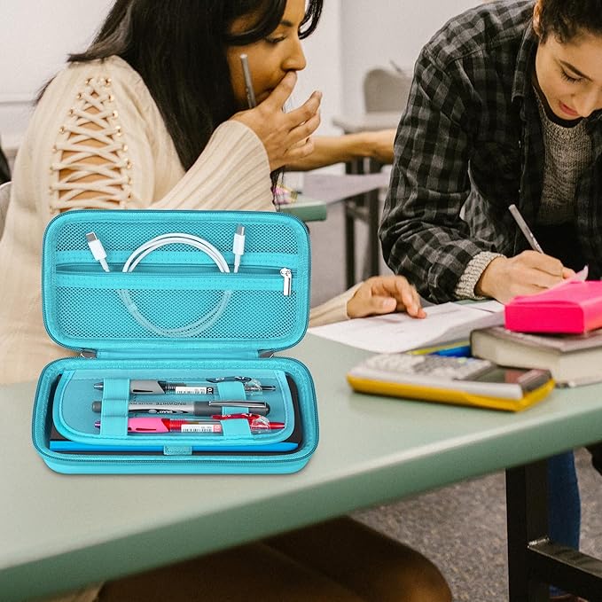 BOVKE Graphing Calculator Carrying Case for Texas Instruments TI-Nspire CX II CAS/CX II/CX/CX CAS Calculator and More - Mesh Pocket for USB Cables and Other School Supplies, Turquoise