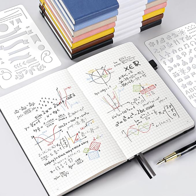 Graph Paper Notebook 3 Pack, A5 Grid Notebook Journal with Index Pages, Graph Notebook with 120gsm Paper, Leather Journal for Writing, Grid Paper Notebook for Work, School Supplies, Math,5.75" x 8.38"