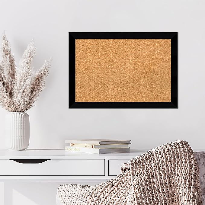 Amanti Art Natural Cork Board for Wall, 19x27 Vision Board with Black Wood Frame, Medium Corkboard Office Decor for Home Organization, Modern Contemporary Corkboard Pinboard to display items for home