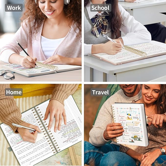 EMSHOI B5 Hardcover Leather Spiral Notebook College Ruled, 300 Numbered Pages, 100 GSM Thick Paper - Lined Journal for Men Women Work, Writing & Note-Taking, 7.48"x10.15", Dark Green